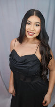 Load image into Gallery viewer, Sahara Black Shimmery Spaghetti Strap Open Leg Evening Dress