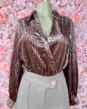 Load image into Gallery viewer, Leanne Long Sleeve Shimmery Woven V Neck Surplice Bodysuit