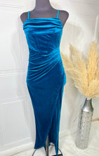 Load image into Gallery viewer, Jenny Hunter Green or Teal Velvet Spaghetti Strap Dress