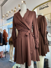 Load image into Gallery viewer, Melissa Brown Long Sleeve Flowy Surplice Dress