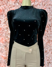 Load image into Gallery viewer, Brittney Micro Rhinestone Velvet Moch Neck Long Sleeve Bodysuit