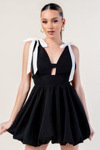 Load image into Gallery viewer, Puff Black Dress White Self Bow Tie