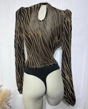 Load image into Gallery viewer, Clarissa Black and Gold Long Sleeve Bodysuit