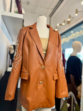 Load image into Gallery viewer, Lauren Plus Size Vegan Leather Carmel Pear Detail Blazer
