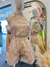 Load image into Gallery viewer, Vivienne Camel and Navy Blue Spring Floral Romper