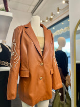 Load image into Gallery viewer, Lauren Plus Size Vegan Leather Carmel Pear Detail Blazer