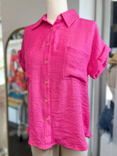 Load image into Gallery viewer, Clearance Samantha Fuchsia Fold Sleeve Button Down Top
