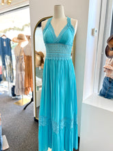 Load image into Gallery viewer, Sabrina Teal Mandle  Crotchet Front Detail V-Neck Maxi Dress