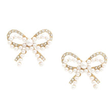 Load image into Gallery viewer, Pearl/Pewter Bow Fashion Post-Back Earrings