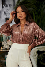 Load image into Gallery viewer, Leanne Long Sleeve Shimmery Woven V Neck Surplice Bodysuit