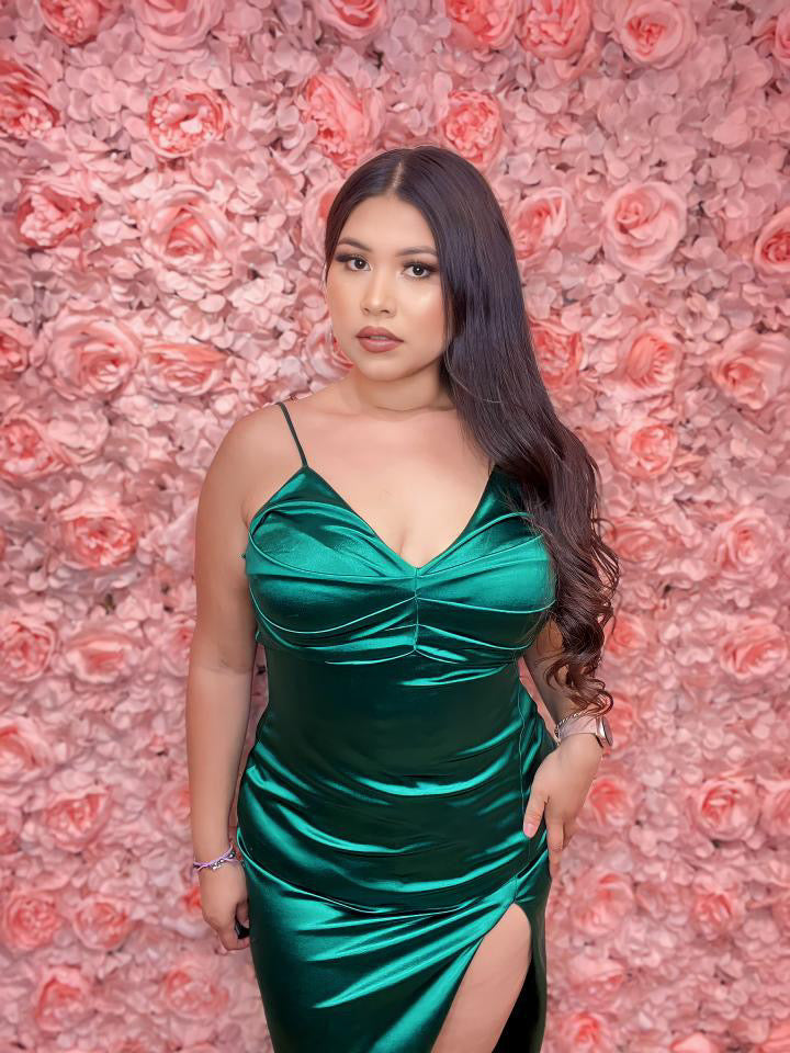 spaghetti strap emerald green dress Emerald Green Velvet Gown DARA, Off-shoulder Straps Dress, Custom Fit
