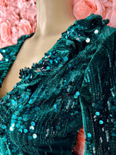 Load image into Gallery viewer, Elaine Emerald Green Velvet Sequence Detail Long Sleeve Bodysuit