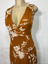 Load image into Gallery viewer, Lola Rust Rayon Gauze Wrap  Leaf Print V Neck Self Tie Sleeveless Dress