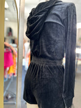 Load image into Gallery viewer, Sidney Black or Blush Casual Velour Romper Long Sleeve with Hoodie
