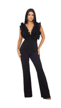 Load image into Gallery viewer, Sophia Black Ruffle Top Jumpsuit