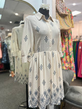 Load image into Gallery viewer, Luisa Ivory/Blue Midi Short Sleeve Shirt Dress