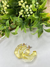 Load image into Gallery viewer, Madison Baby Blue, Yellow and Peach Acrylic C-Shape Earrings