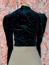 Load image into Gallery viewer, Brittney Micro Rhinestone Velvet Moch Neck Long Sleeve Bodysuit