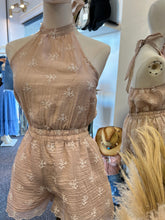 Load image into Gallery viewer, Vivienne Camel and Navy Blue Spring Floral Romper