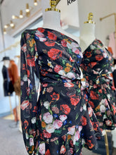 Load image into Gallery viewer, Lola One Shoulder Black Floral Dress