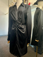 Load image into Gallery viewer, Itza Black Satin Long Sleeve Button Down Short Dress