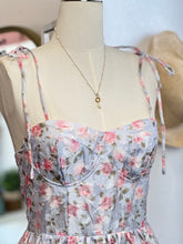 Load image into Gallery viewer, Belinda Light Blue Multicolor Floral Midi Spaghetti Strap Dress