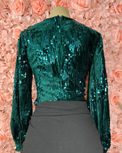 Load image into Gallery viewer, Elaine Emerald Green Velvet Sequence Detail Long Sleeve Bodysuit