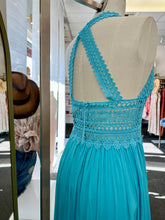 Load image into Gallery viewer, Sabrina Teal Mandle  Crotchet Front Detail V-Neck Maxi Dress