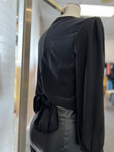 Load image into Gallery viewer, Lizz Black Long Sleeve Tie Back Blouse