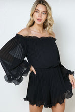 Load image into Gallery viewer, Felicia Black or Fuchsia Chiffon Pleated Ruffle Detail Romper