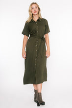 Load image into Gallery viewer, Chantell Olive or Chocolate Midi Shirt Dress
