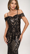 Load image into Gallery viewer, Roxanne Hunter or Black Off the Shoulder Sequins Dress with Adjustable Straps