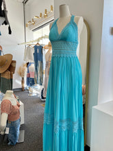 Load image into Gallery viewer, Sabrina Teal Mandle  Crotchet Front Detail V-Neck Maxi Dress