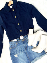 Load image into Gallery viewer, Sadie Navy Gold Button Detail Jacket