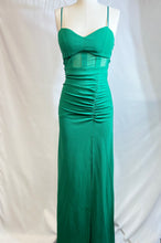 Load image into Gallery viewer, Vianca Emerald Front Sheer Side Rushing Detail Maxi Dress