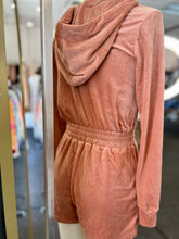 Load image into Gallery viewer, Sidney Black or Blush Casual Velour Romper Long Sleeve with Hoodie