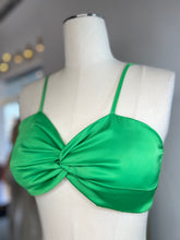 Load image into Gallery viewer, Alisa Lime Green Front Twist Spaghetti Strap Satin Crop