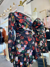 Load image into Gallery viewer, Lola One Shoulder Black Floral Dress