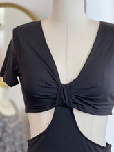 Load image into Gallery viewer, Berenice Black Short Sleeve V Neck Dress w/ Side Cut Out