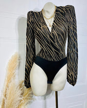 Load image into Gallery viewer, Clarissa Black and Gold Long Sleeve Bodysuit