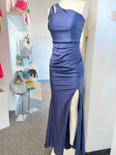 Load image into Gallery viewer, Daniela Navy One Sleeve Shimmery Long Dress