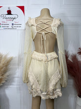 Load image into Gallery viewer, Marina Natural Cut Out Mesh Long Sleeve V Neck Short Dress