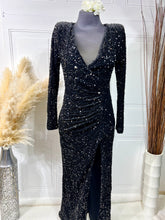 Load image into Gallery viewer, Gabriela Black Long Sleeve Sequence Dress