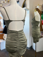 Load image into Gallery viewer, Leonela Fade Olive Cowl Neck Ruched Dress