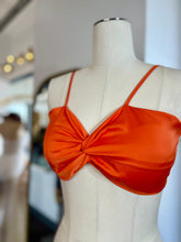 Load image into Gallery viewer, Lola Orange Front Twist Padded Satin Crop Top