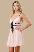 Load image into Gallery viewer, Wendy Baby Pink and White Pleats with Contrast Strapping Mini Dress
