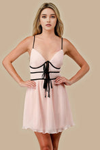 Load image into Gallery viewer, Wendy Baby Pink and White Pleats with Contrast Strapping Mini Dress