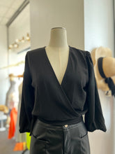 Load image into Gallery viewer, Lizz Black Long Sleeve Tie Back Blouse