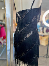 Load image into Gallery viewer, Charlene Black Adjustable Spaghetti Strap Fringes Dress