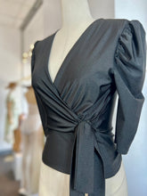 Load image into Gallery viewer, Leslie Surplice Self Tie Black Top